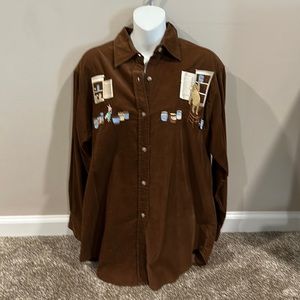 Winnie the Pooh brown Corduroy Button down shirt S/M